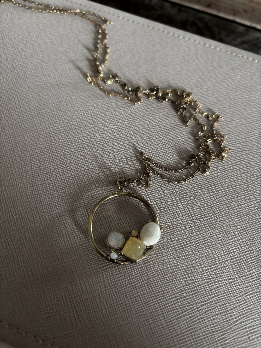 LOFT Gold-Tone Circle Pendant Necklace with Cream & White Accents